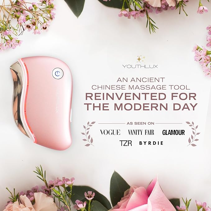 YOUTHLUX ProSculpt Heated Gua Sha Facial Massager – Electric Guasha Tool for Face Sculpting, Relaxation & Skincare | Soothing Vibration Facial Massage Tool with Contoured Design (Rose Gold)