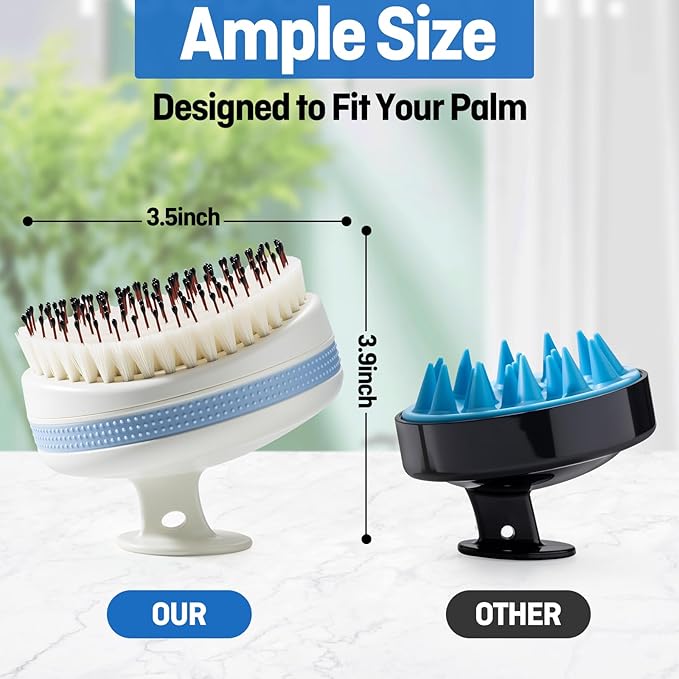 Scalp Massager with Double-Layer Bristles,Anti-Slip Rich-Lathering Hair Washing Shampoo Brush,Curved Scalp Scrubber with Better Head Fit for Dandruff Removal,Wet&Dry Use Scalp Stimulator.