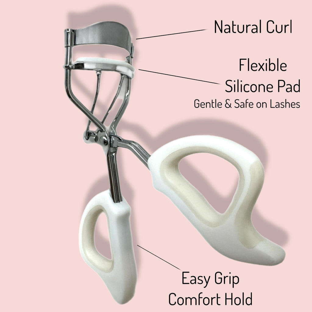 Precision Comfort Hold Easy Grip Professional Eyelash Curler Long Lasting Lifted Eyelashes Ergonomic Comfort Hold Voluminous Curls in Seconds Non-Slip Finger Grip (x2 White)