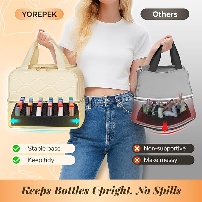 YOREPEK 2 Layer Nail Polish Organizer Case for 42+ Bottles (15ml/0.5 fl.oz)