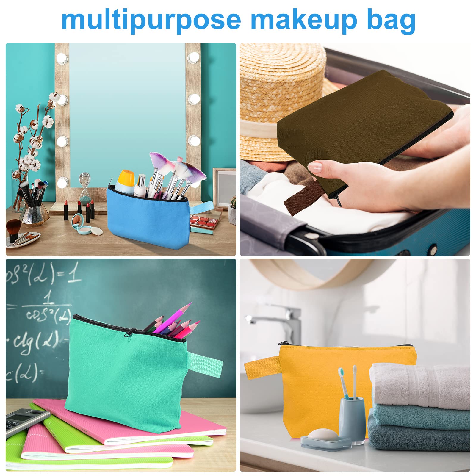 Saintrygo 30 Pcs Canvas Makeup Bags Bulk, Travel Cosmetic Zipper Pouch Blank DIY Multipurpose Toiletry Bag Hygiene Pouch for Women Purse Pencil Case (8.7 x 5 x 1.8 Inch,Classic)
