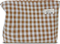 HAPPYHEIDI Khaki Gingham Cotton Makeup Bag Cosmetic Travel Pouch with Bottom, Make Up Purse Organizer, Zipper Closure, Canvas Lined…