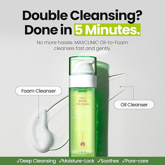 [K-Beauty] Cica Biome Oil to Foam - All-in-One Korean Face Wash Oil-Based Foaming Facial Cleanser - Soothing & Hydrating Makeup Remover - Gentle Deep Cleansing Oil for Sensitive Skin Types 3.88 fl oz