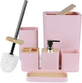 CERBIOR Bamboo Bathroom Accessories Set 6 Piece Bath Ensemble（Pink）