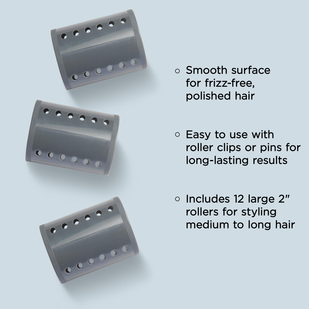 Diane 2" Large Smooth Hair Rollers for Volume & Blowouts 12-Pack, Grey