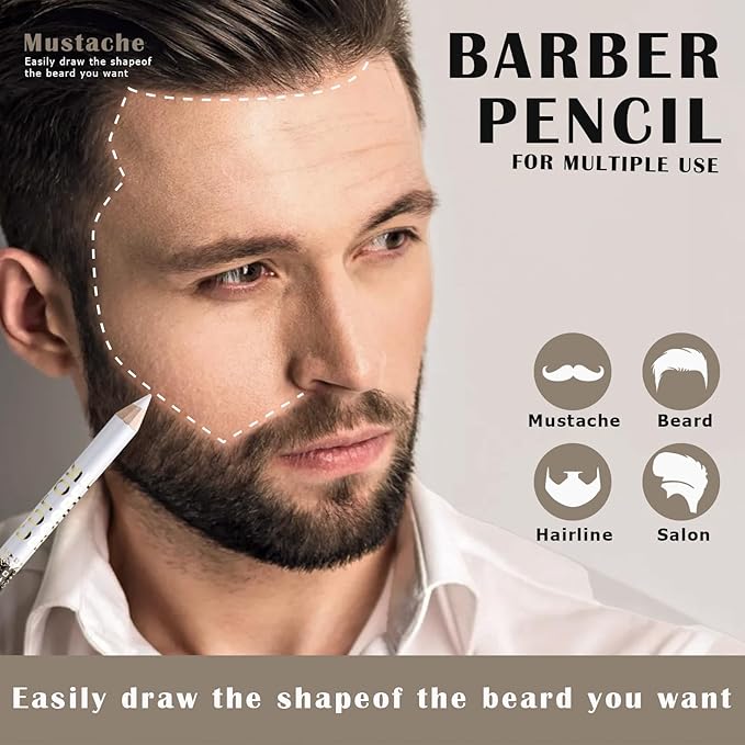 Noerrors 12Pcs Barber Pencil Set Hairline Enhancement Pencils Kit for Lineup Magic Beard Shaping Beard Guide Pen with Sharpener Barber Chalk for Beard Makeup Design for Men White Black Tan Brown