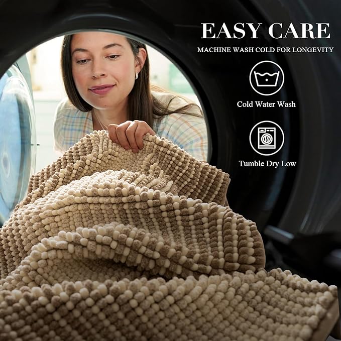 BSICPRO Large Bathroom Rugs, Bath Mat Rug for Bath Non Slip 20 x 47 Inches Water Absorbent Chenille Bathroom Runner Rugs Floor Mats Machine Washable (Tan)