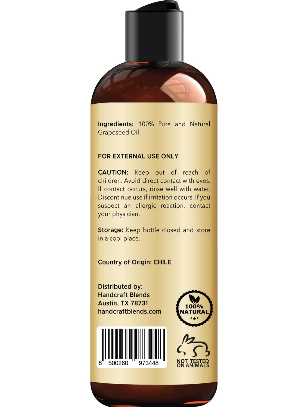 Handcraft Blends Grapeseed Oil | 100% Pure and Natural | Bath & Body Oil | Premium Grade Carrier Oil | Skin | Hair | Body | Massage | Cold-Pressed | Hexane-Free | 8 Fl Oz
