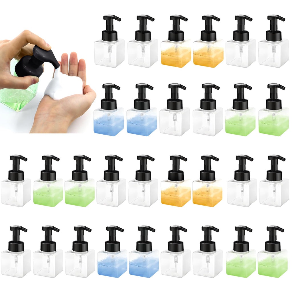 30 pcs 8.5 oz Foaming Soap Dispenser Plastic Foaming Pump Bottle, Refillable Dispenser with Plastic Pump, Empty Hand Bottles for Liquid Soap, Shampoo, Bathroom,Hotel,Restaurant (30, Transparent)