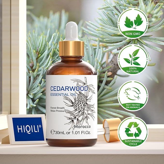 HIQILI 1 Fl Oz Cedarwood Essential Oil, Cedarwood Oil for Hair, Diffuser, Aromatherapy - 30ML