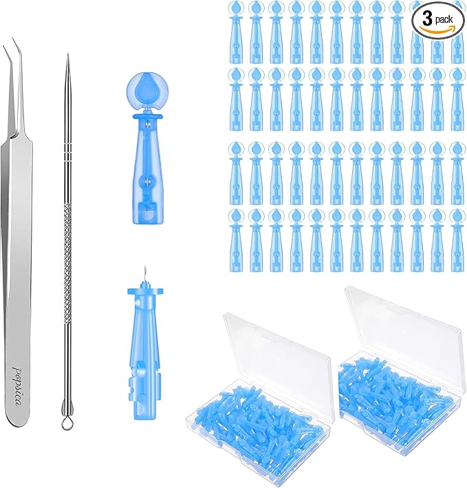 Sterile Needles for Pimples, 100PCS Disposable Acne Pimple Popper Needles with 2PCS Skin Kits for Blackhead and Blemish Remover (Pink and Blue)