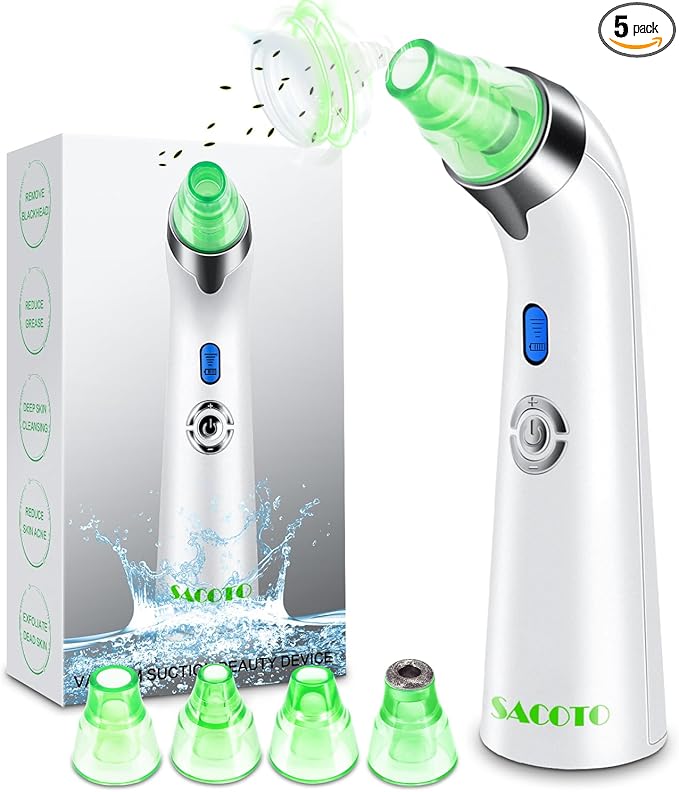 Blackhead Remover Pore Vacuum, Face Suction Pore Cleanser, 5 Suction Power Electric Blackhead Extractor Tool, 4 Probes, Blackhead Suction Remover for Women & Men