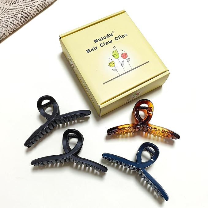 Nalodu Hair Claw Clips Large 4 Inch No Slip Big Matte Shiny Butterfly Clip Clamp Assorted Colors for Thin Fine Thick Hair Women and Girls, 4 Pack