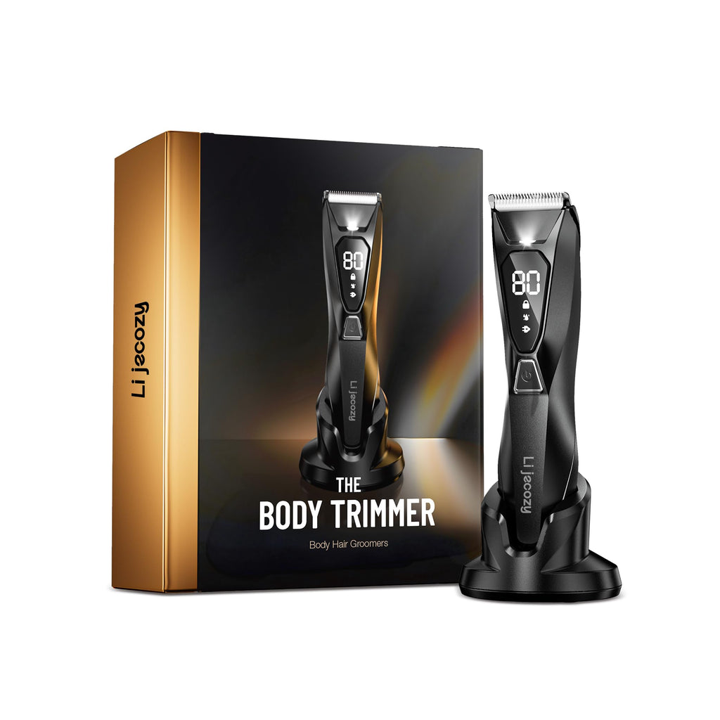 Lijecozy Body Hair Trimmer for Men: Pubic Hair Trimmer with Wireless Charging & 4000K LED Display, Waterproof Wet Dry Body Groomer for Face Legs, 90Min, Ceramic Blade