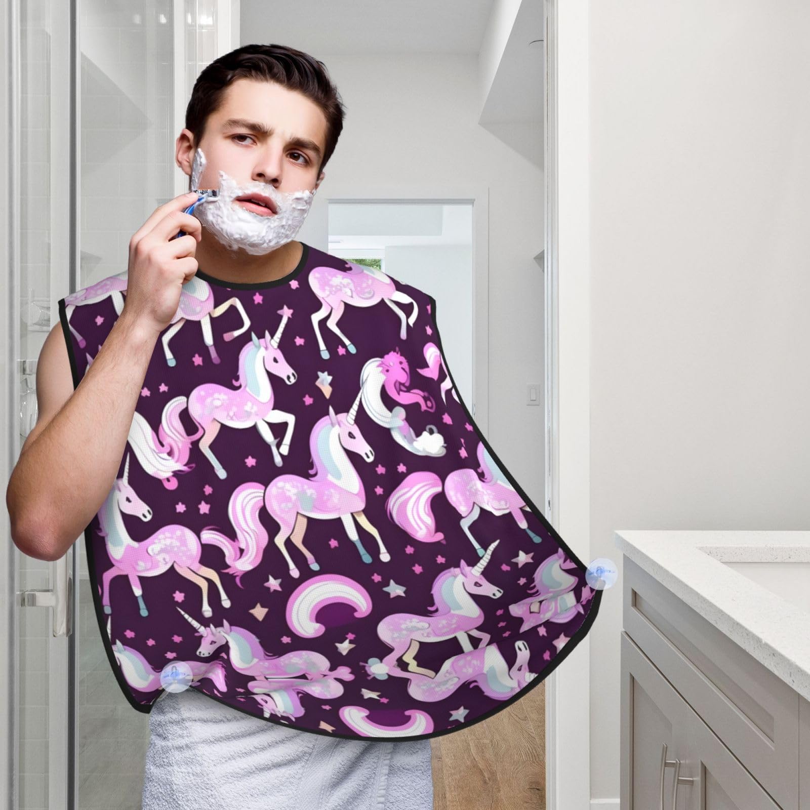 YQxwJL Unicorns Pinks Print Beard Bib Shaving Apron, Beard Hair Trimming Cape Gift For Dad