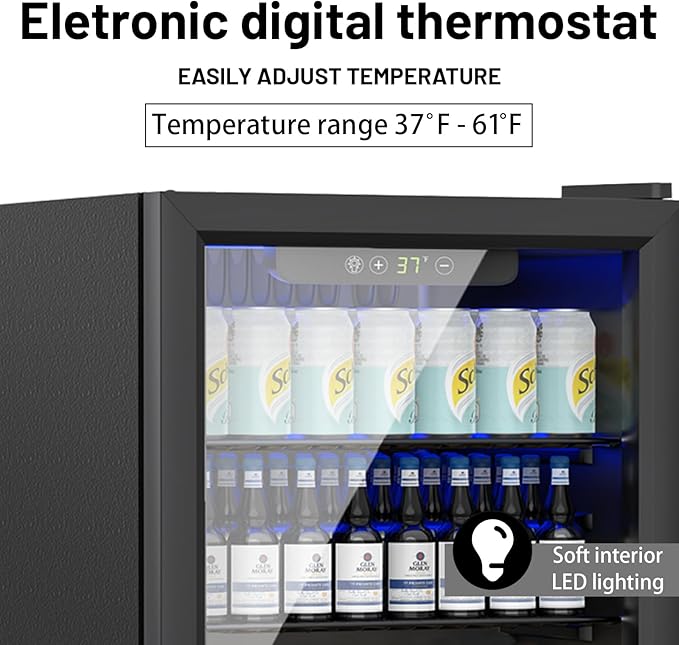DOGHLY 1.7 Cu.ft Beverage Refrigerator Cooler, 72 Cans Mini Fridge with Glass Door, and Temperature controllable switch for Soda, Beer or Wine For Office or Bar with Removable Shelves