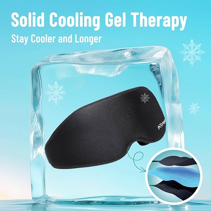 ATreebay 3D Gel Cooling Eye Mask, Weighted Eye mask for Sleeping, 3D Contoured Cup No Pressure Night Blindfold Sleep Mask, Ice Cold Pack Eyes Cold Compress for Puffy Eyes, Dark Circle, Black