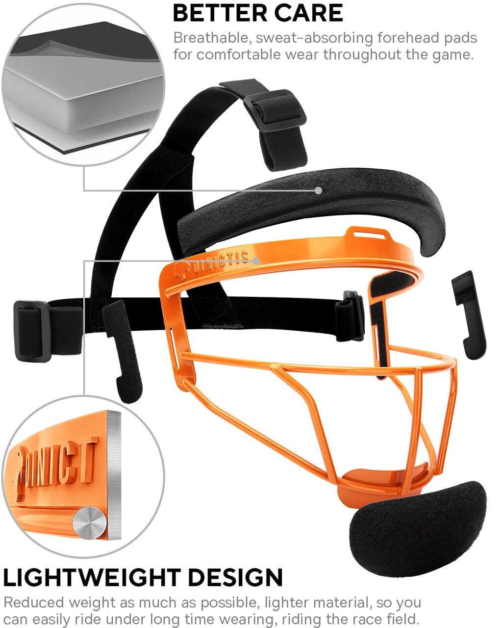 Dinictis Softball Face Mask, Lightweight, Comfortable, with Wide Field Vision, Durable and Safe Face Guards, Premium Protective Softball Fielder's Mask-Vibrant Orange-Adult(L)