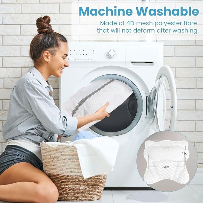 LIBRALUX Bath Pillows for Tub, Luxury Bath Pillows for Neck Head and Back Support,Bathtub Pillow with Soft 4D Breathable Mesh Fabric and Nonslip Suction Cups,Relaxing Bath Accessories .(White)