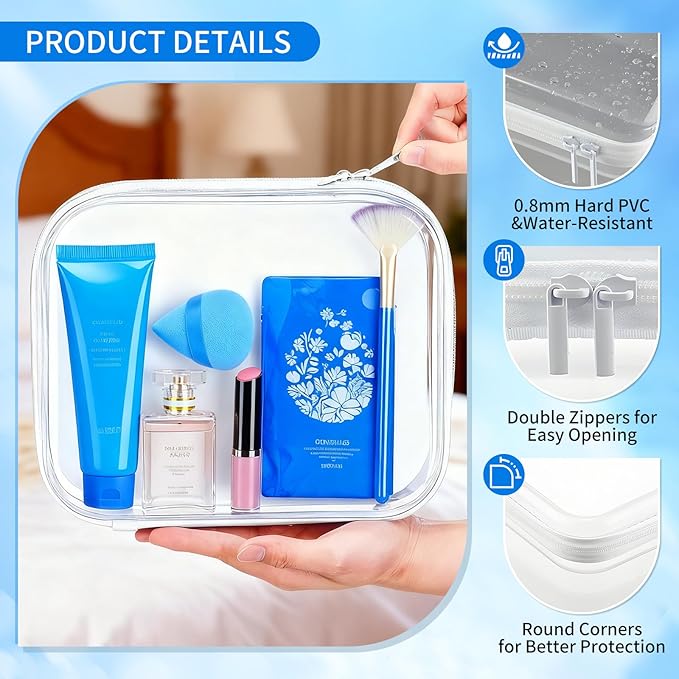 Clear PET Plastic Storage Boxes with Double Zippers, 4 Sizes (S/M/L/XL) Waterproof Organizer Cases for Toys, Cosmetics, Snacks, Travel Essentials (White)