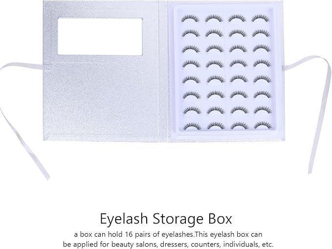 SKISUNO False Eyelash Storage Case with Tray 16-pair Empty Lash Organizer Silver Cosmetic Display Box for Eyelash Aftercare and Professional Makeup Use