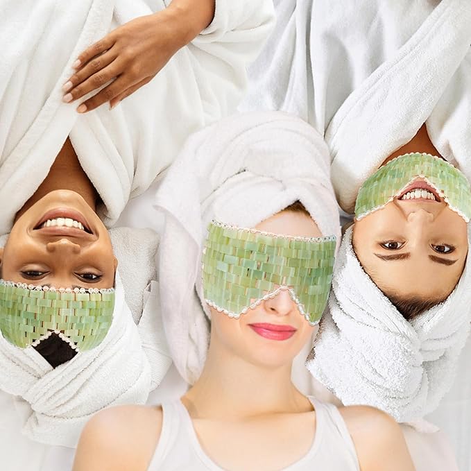 LazyGa Jade Eye Mask 2pcs - Facial Cooling Mask with 100% Real Jade for Hot & Cold Therapy to Reduce Wrinkles, Puffiness, Migraines, and Anti-Aging