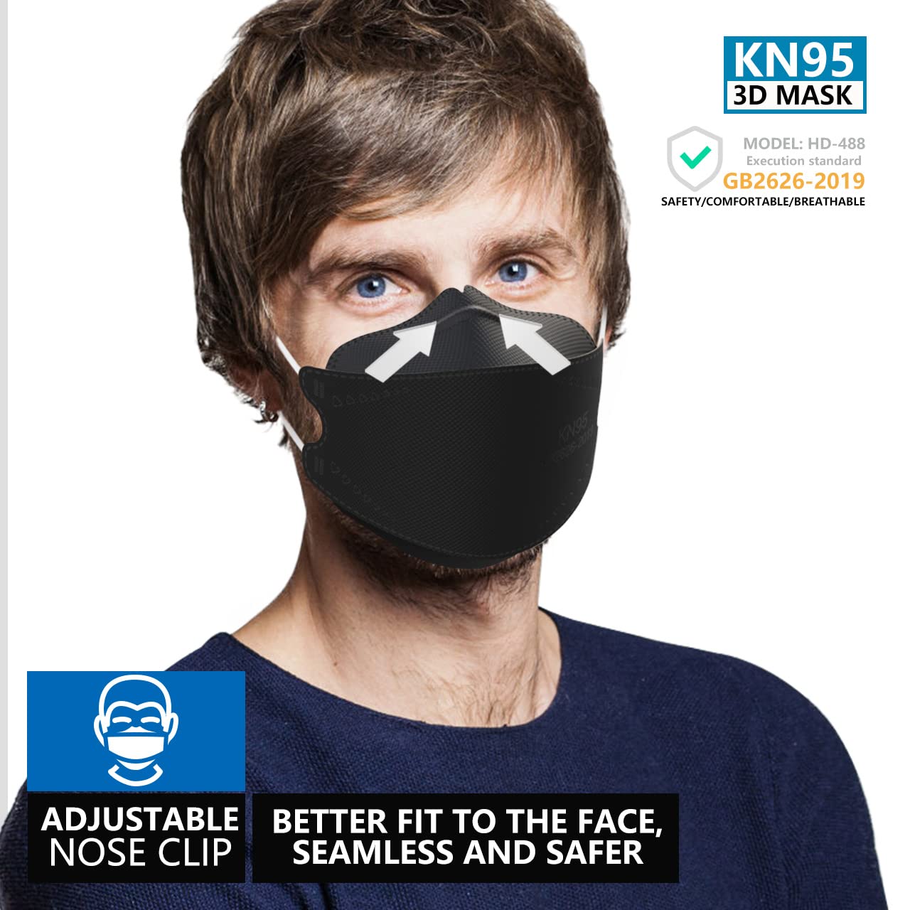 KIMARS KN95 Face Masks 50 Pack, Breathable Comfortable and Disposable KN95 Mask, Black