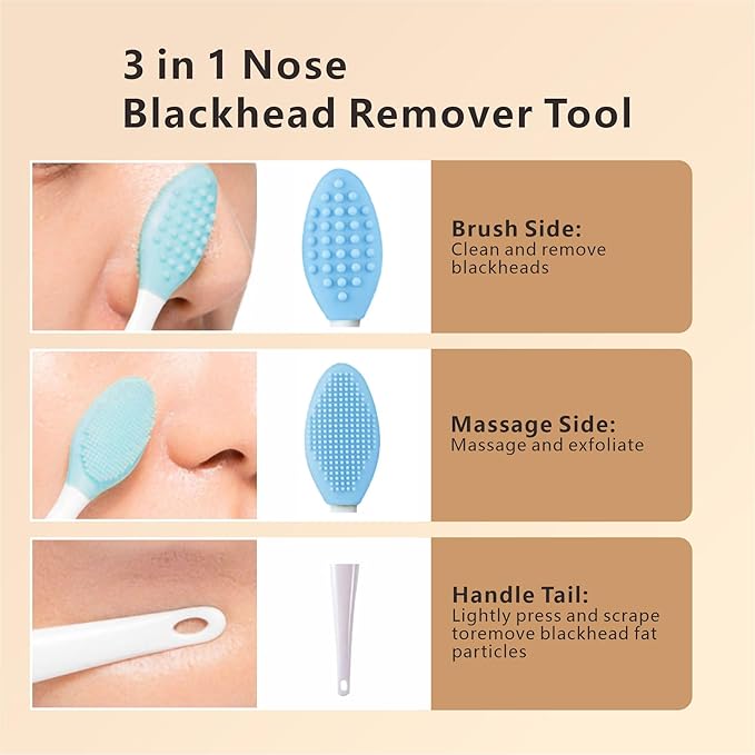 Face Washing Brushes,Blackhead Removal Tools,3Pcs Pore Cleaning Brush, Skin Scrubber Face Spatula,Double-Headed Blackhead Extractor Pimple Extractor,Face Scraper for Deep Cleansing (Green)