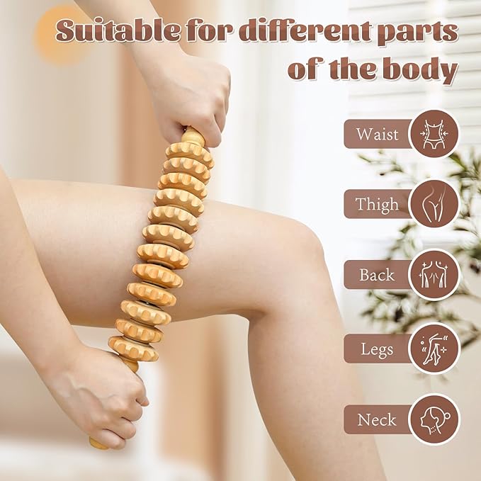 RACOC Curved Wood Therapy Massage Roller Tools,Wooden Lymphatic Drainage Massager,Cellulite Massage Tool & Muscle Roller Stick for Cellulite Reduction,Muscle Tension and Body Shaping