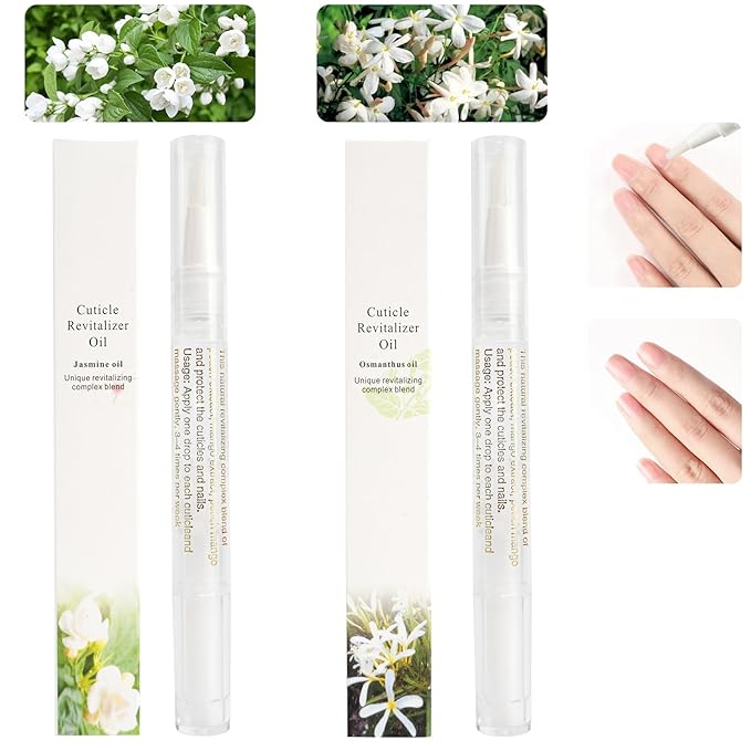 Meschett 2PCS Cuticle Oil Pens for Nail Care, Moisturizing Nail Oil Pen with Soft Brush, Hydrating Cuticle Oil for Dry Nails & Cuticles (Osmanthus flowers & Jasmine Flavor)