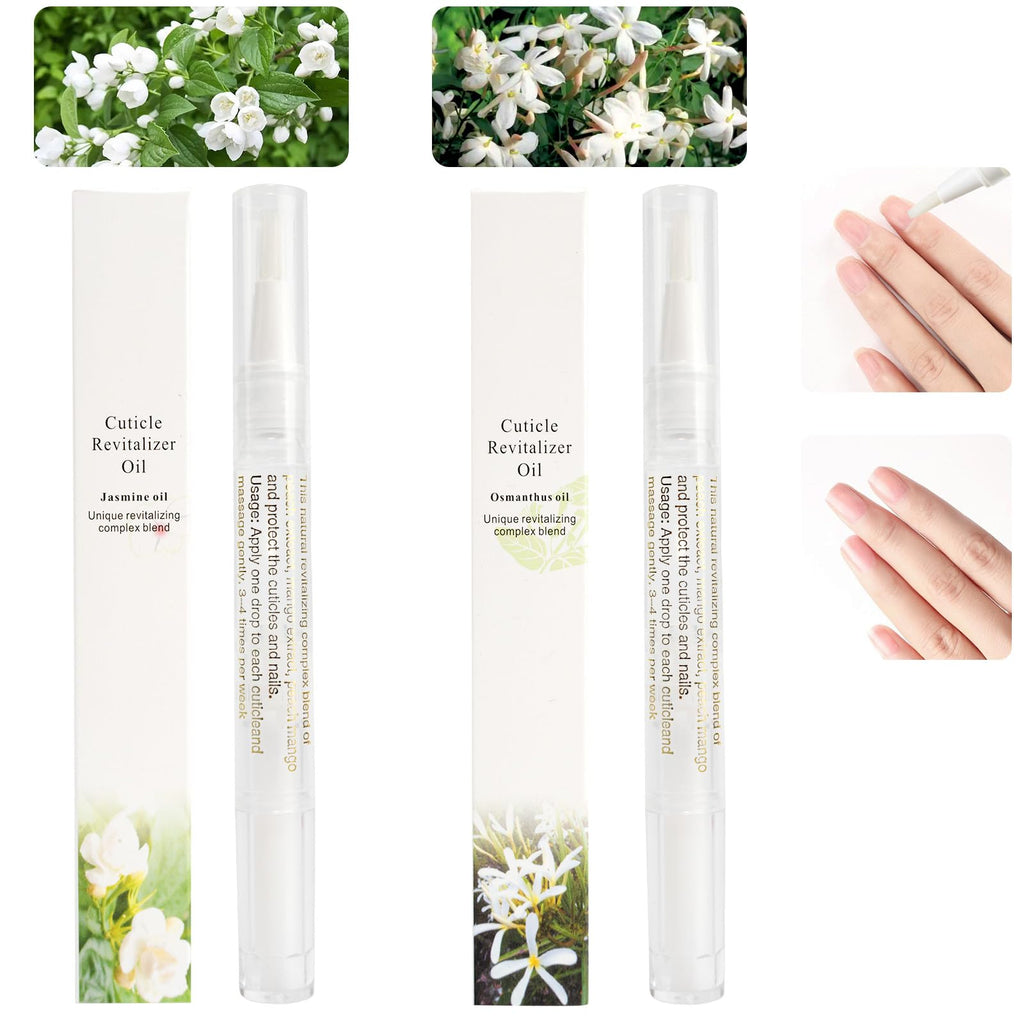 Meschett 2PCS Cuticle Oil Pens for Nail Care, Moisturizing Nail Oil Pen with Soft Brush, Hydrating Cuticle Oil for Dry Nails & Cuticles (Osmanthus flowers & Jasmine Flavor)