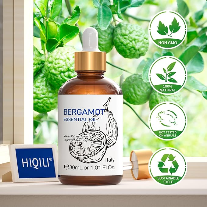 HIQILI Bergamot Essential Oil for Skin, Diffuser & Hair