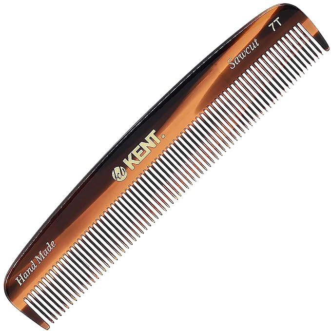 Kent 7T-7T G All Fine Tooth Pocket Comb for Men, Hair Comb Straightener for Everyday Grooming Styling Hair, Mustache and Beard, Use Dry or with Balms, Saw Cut and Hand Polished, Made in England