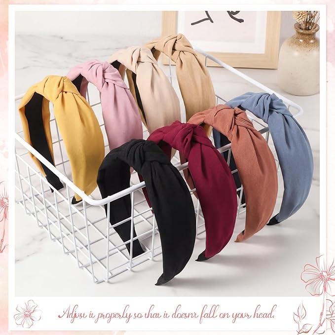 obeoby 8Pcs Knotted Headbands, Non-Slip Fashion Women's Hairbands Mothers Day Gifts for Grandma(Dark Series)