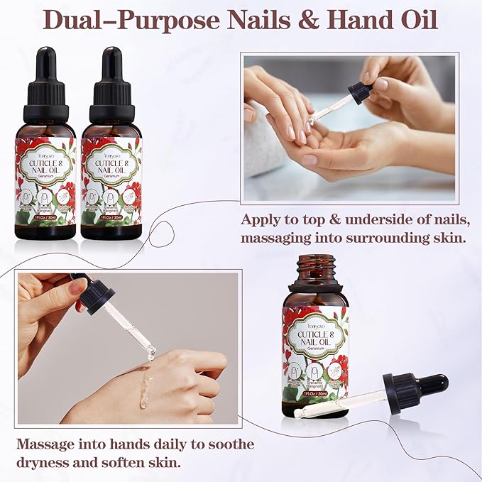 yonisayo 3 PCS Geranium Cuticle Oil for Nails Care, Healthier-Looking Nails, Soften Cuticles, Strengthen Nails, Hydrating Hand Oil