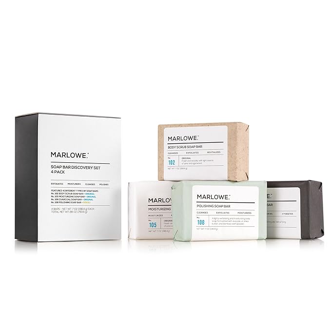 MARLOWE. Soap Discovery Gift Set, Mens Skin Care Variety Selection, 4 Pack