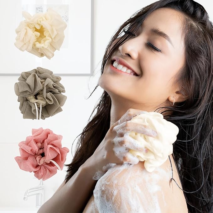 3 Pcs Soap Bar Loofah, 2 in 1 Bar Soap Loofah Pouch Can Hold Soap Effective Exfoliation for Bathing (Khaki+ Beige + Pink)