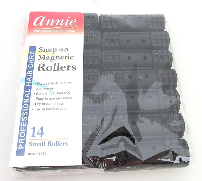 Annie Snap-On Magnetic Hair Rollers, Medium 3/4 Inch, Black Curlers for Curls & Waves, Easy Fast Setting, Secure Comfortable Fit for Dry or Damp Styling