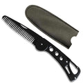 Kootinn Stainless Steel Folding Beard Comb - Portable Multifunction Anti Static Comb with Leather Cover for Men Grooming, Combing Hair, and Mustache Styling