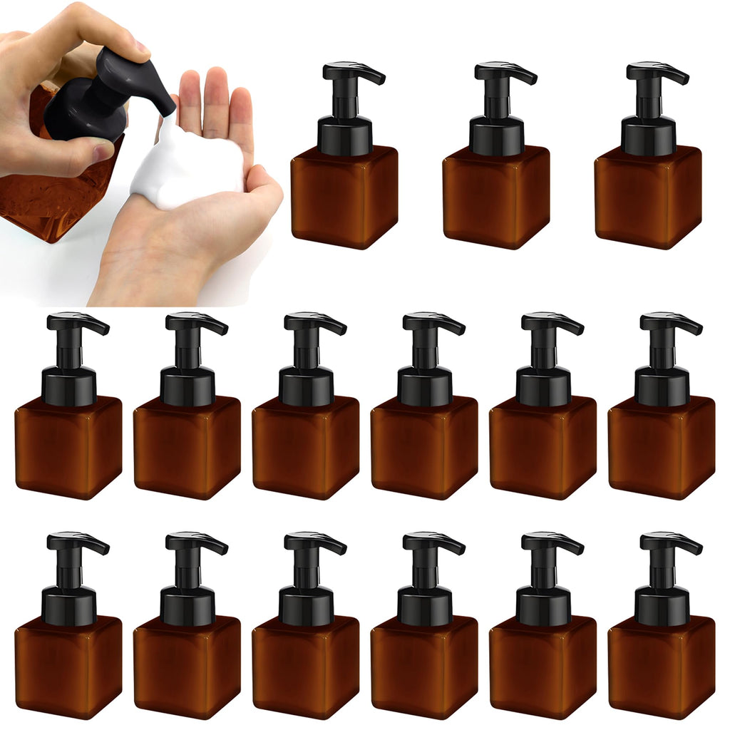 15 Pcs 8.5 oz Foaming Soap Dispenser Plastic Foaming Pump Bottle, Refillable Dispenser with Plastic Pump, Empty Hand Bottles for Liquid Soap, Shampoo, Bathroom,Hotel,Restaurant (15, Brown)