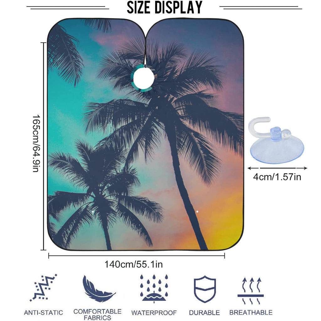 visesunny Barber Cape Retro Filtered Hawaii Palm Tree Polyester Hair Cutting Salon Cape Apron Anti-Static Haircut Water-Resistant Shaving Cloth Beard Shaving Bib Hairdressing Cape