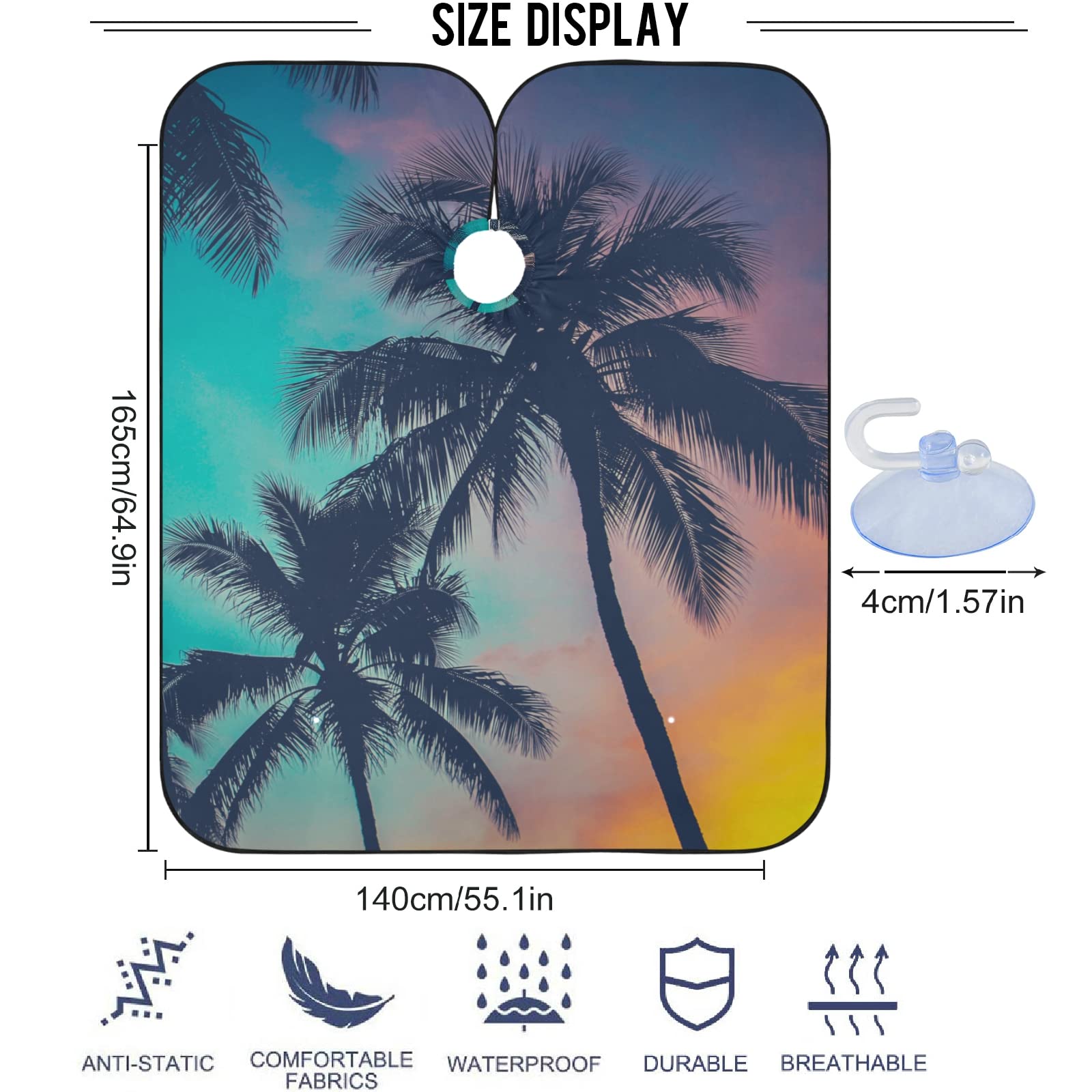 visesunny Barber Cape Retro Filtered Hawaii Palm Tree Polyester Hair Cutting Salon Cape Apron Anti-Static Haircut Water-Resistant Shaving Cloth Beard Shaving Bib Hairdressing Cape