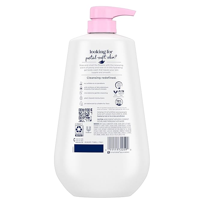 Dove 24hr Lotion Body Wash Renew Peony & Rose Oil, 30.6 oz | Hydrating body wash with MicroMoisture for 24-hour soft, healthy-looking skin