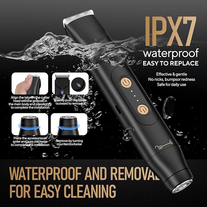 Groin & Body Hair Trimmer for Men Bikini Trimmer Women Electric Ball Pubic Shaver IPX7 Waterproof Wet & Dry Use Versatile Shaver for Temple Groin Nose Ear Hairs Beard (Black)