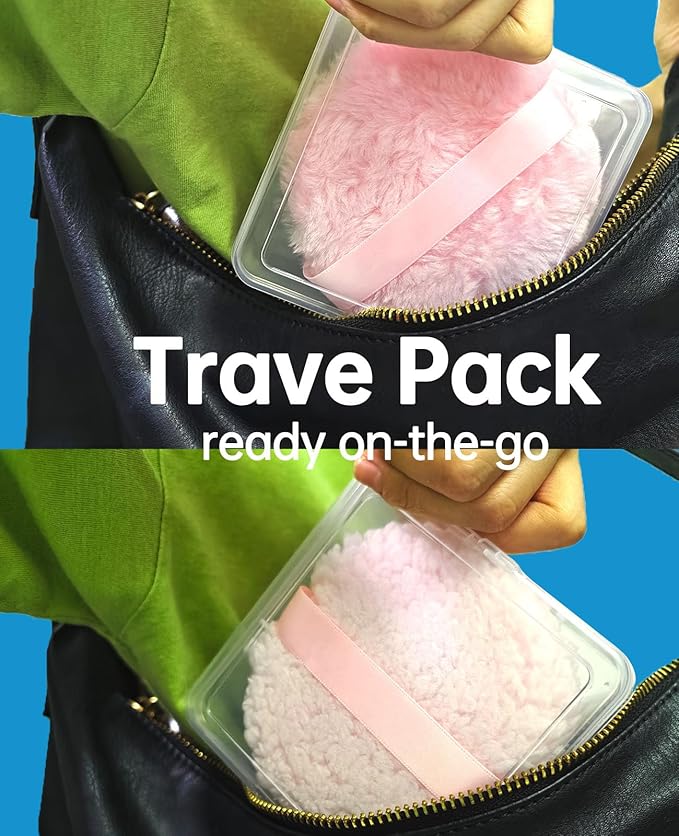 4" Large Powder Puff, Soft Fluffy Powder Puff for Body and Container, Even Application, Washable, Travel Pack, Light Pink