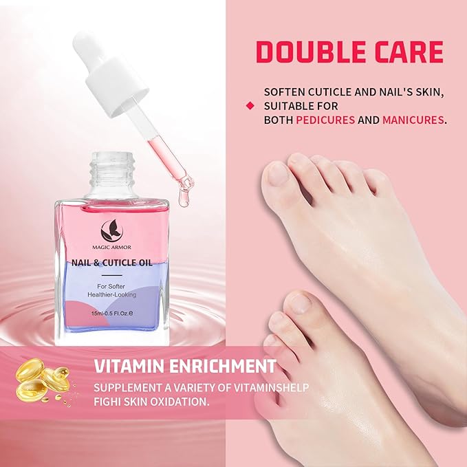 MAGIC ARMOR Cuticle Oil for Nails 15ml（0.5Fl.oz）– Nail Strengthener with Vitamin E, D-Panthenol & Centella – Nail Oil for Growth and Repair – Moisturizes Dry Cuticles, Softens Hangnails