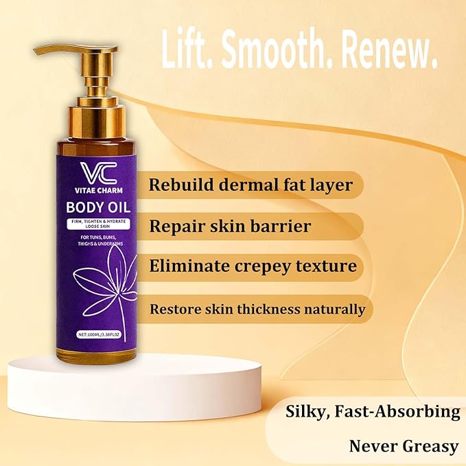 LJOQM Body Firming Oil for Crepey Skin Repair, Luxury Cold-Pressed Body Oil for Skin Tightening & Deep Hydration, Blend of Jojoba, Almond & Coconut Oil for Smooth Skin, 3.4 fl oz