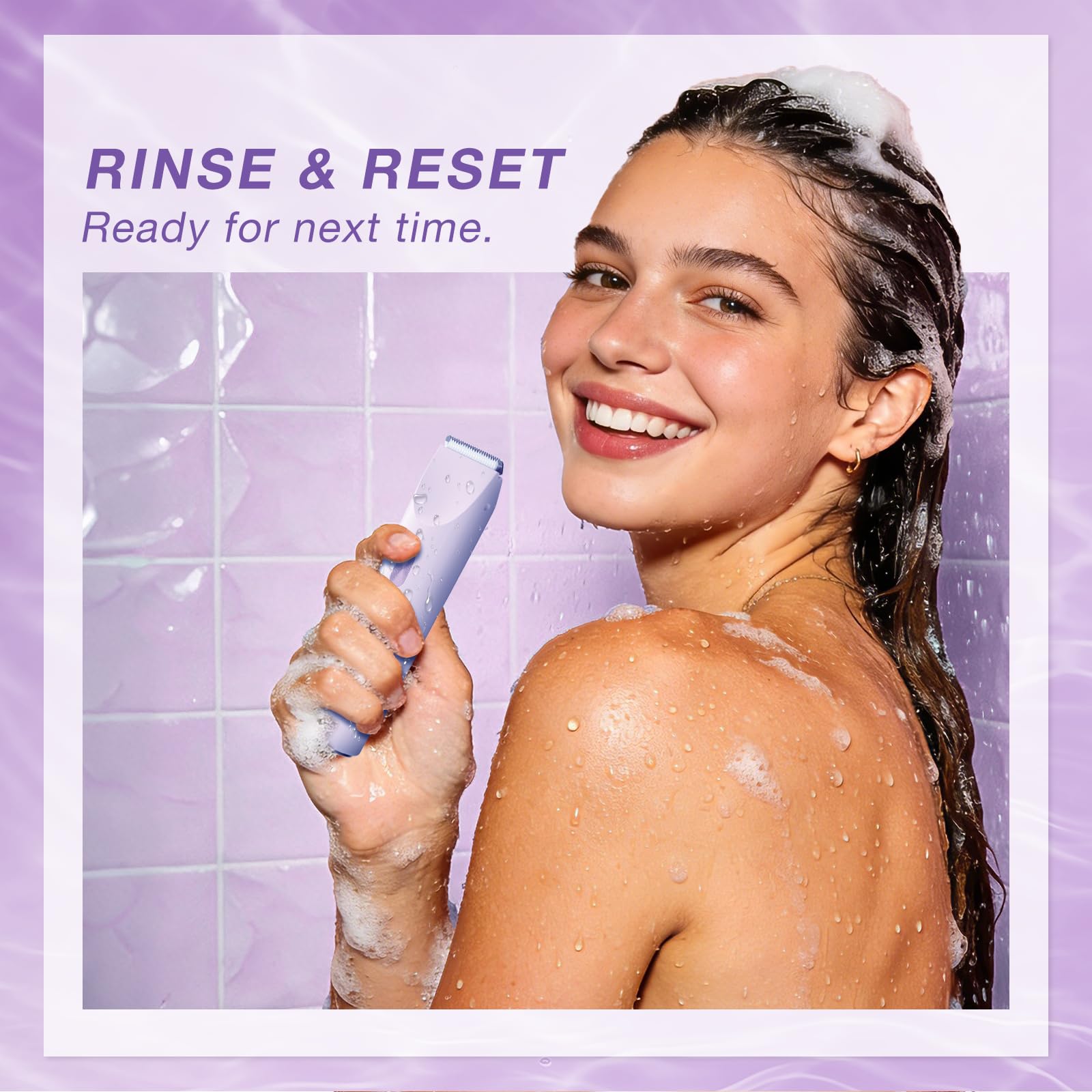 AMURS Bikini Trimmer for Women, Dual-Head Electric Body Hair Trimmer for Sensitive Areas, IP67 Waterproof Rinsable, USB-C Rechargeable Groomer for Bikini Line, Underarms, Legs & Face (Lilac Mist)