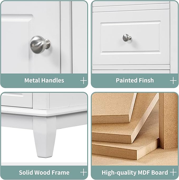 36" Bathroom Vanity with Sink, Harper & Bright Designs Free Standing Single Vanity Set with 3 Drawers and One Door with Storage Racks, Solid Wood Storage Cabinet with Ceramic Basin for Bathroom, White