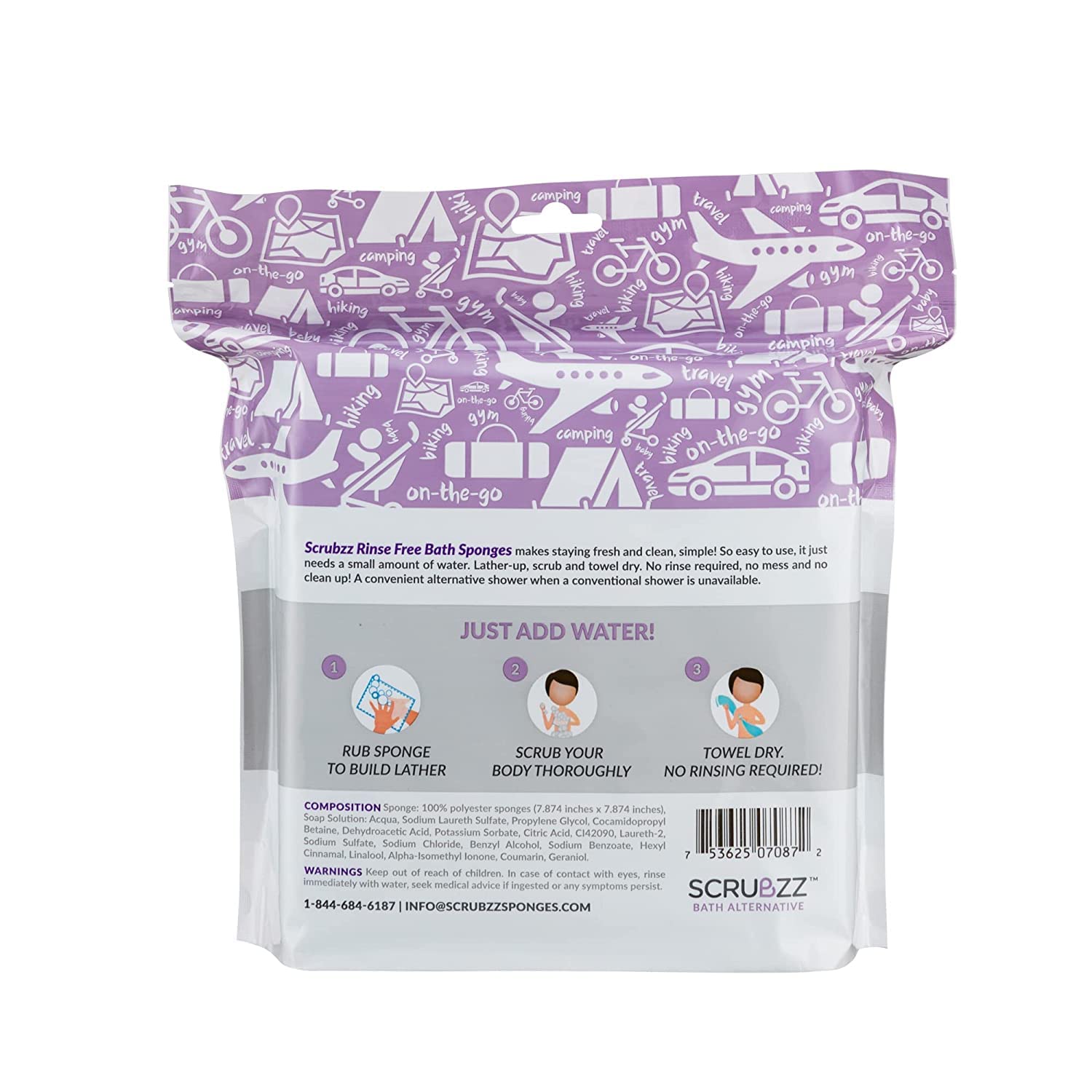 Scrubzz Disposable No Rinse Bathing Wipes - 25 Pack - All-in-1 Single Use Shower Wipes, Simply Dampen, Lather, and Dry Without Shampoo or Rinsing (Lavender, 1-Pack)